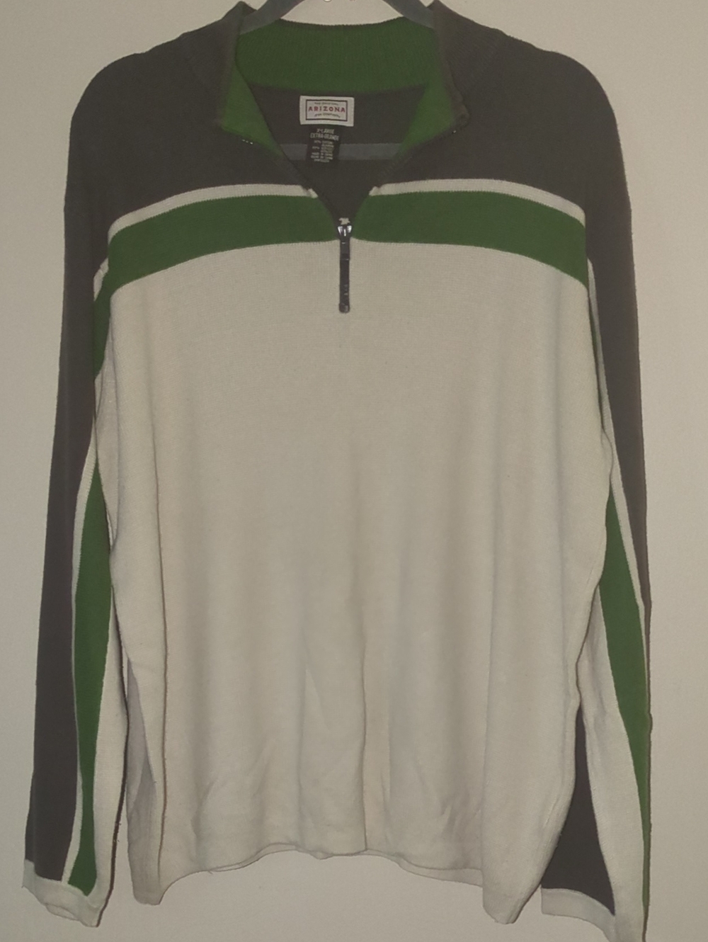 Arizona Jean Company Men's Zip Pullover Sweater - Cream, Green & Gray